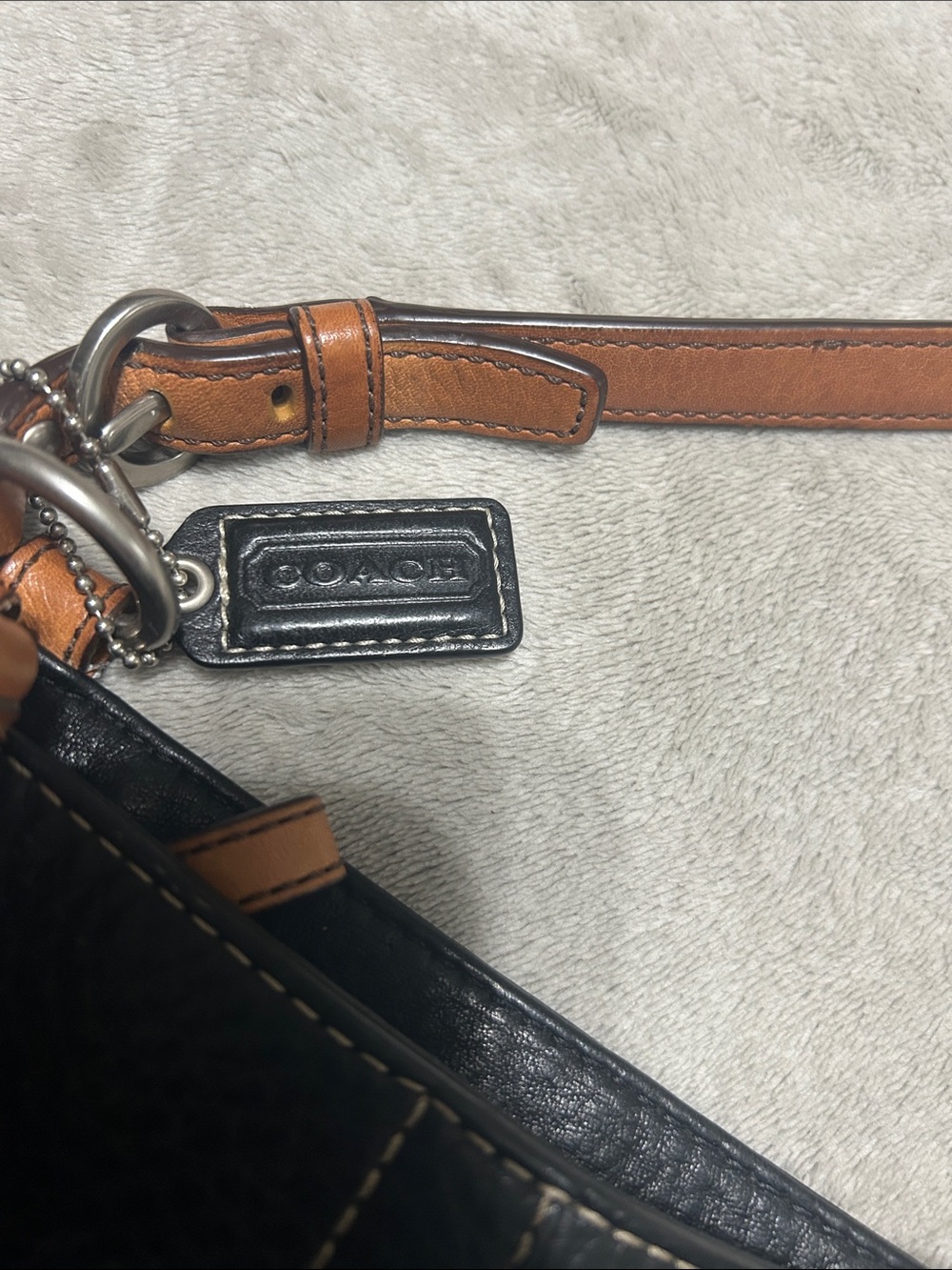 Coach Black Leather Shoulder Tote with Tan Handles - Picture 7 of 7